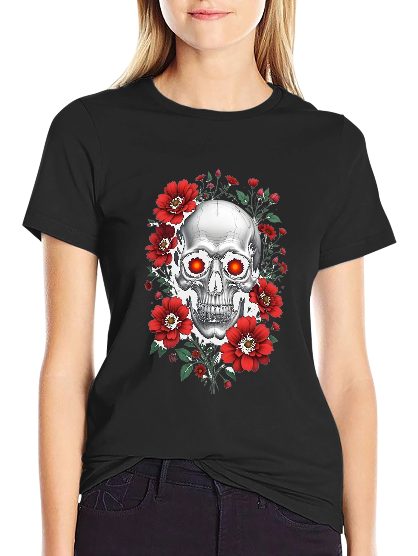 Skull & Roses Graphic T-Shirt - Dark Aesthetic