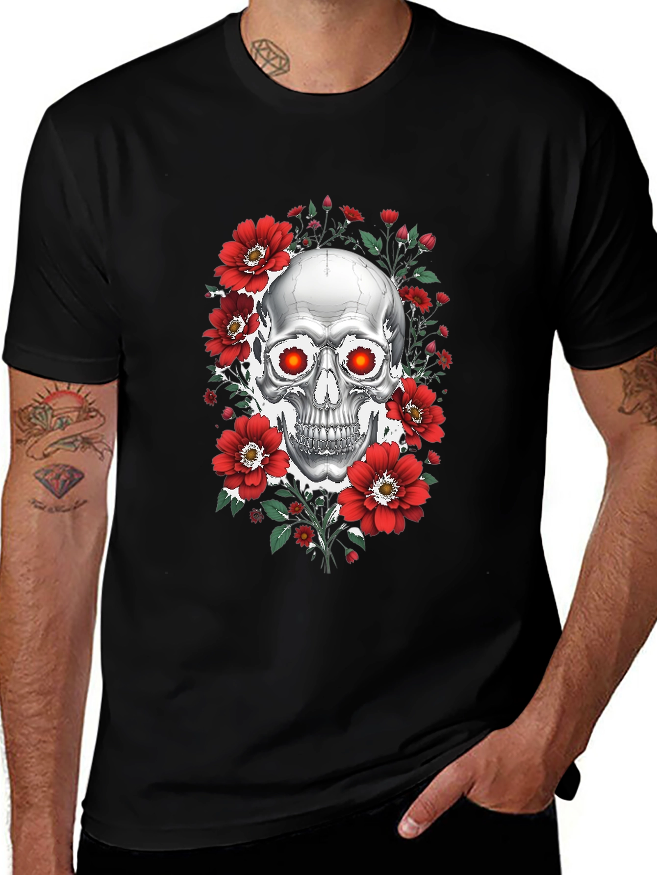 Skull & Roses Graphic T-Shirt - Dark Aesthetic
