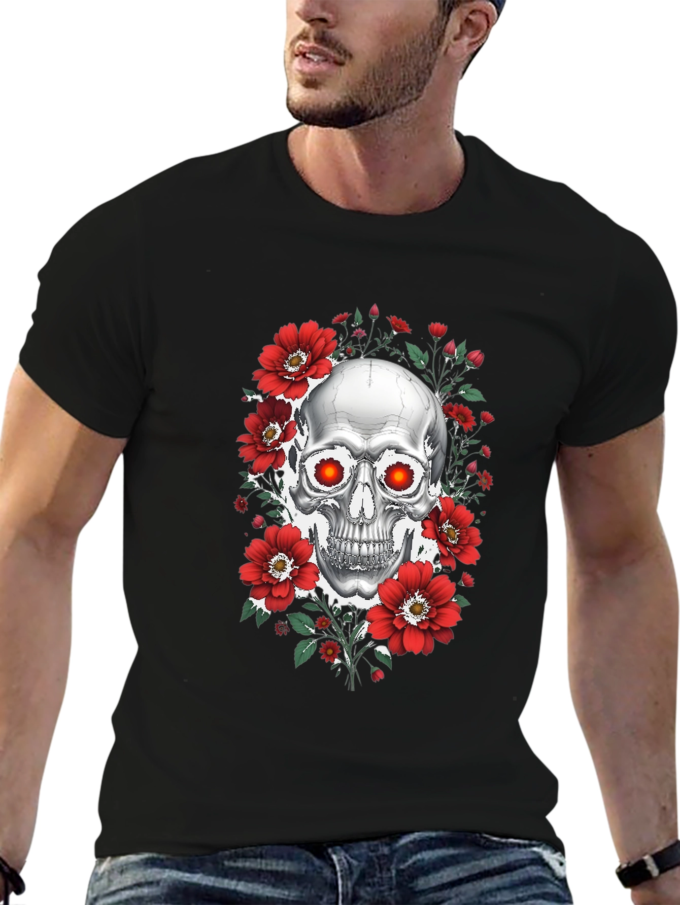 Skull & Roses Graphic T-Shirt - Dark Aesthetic