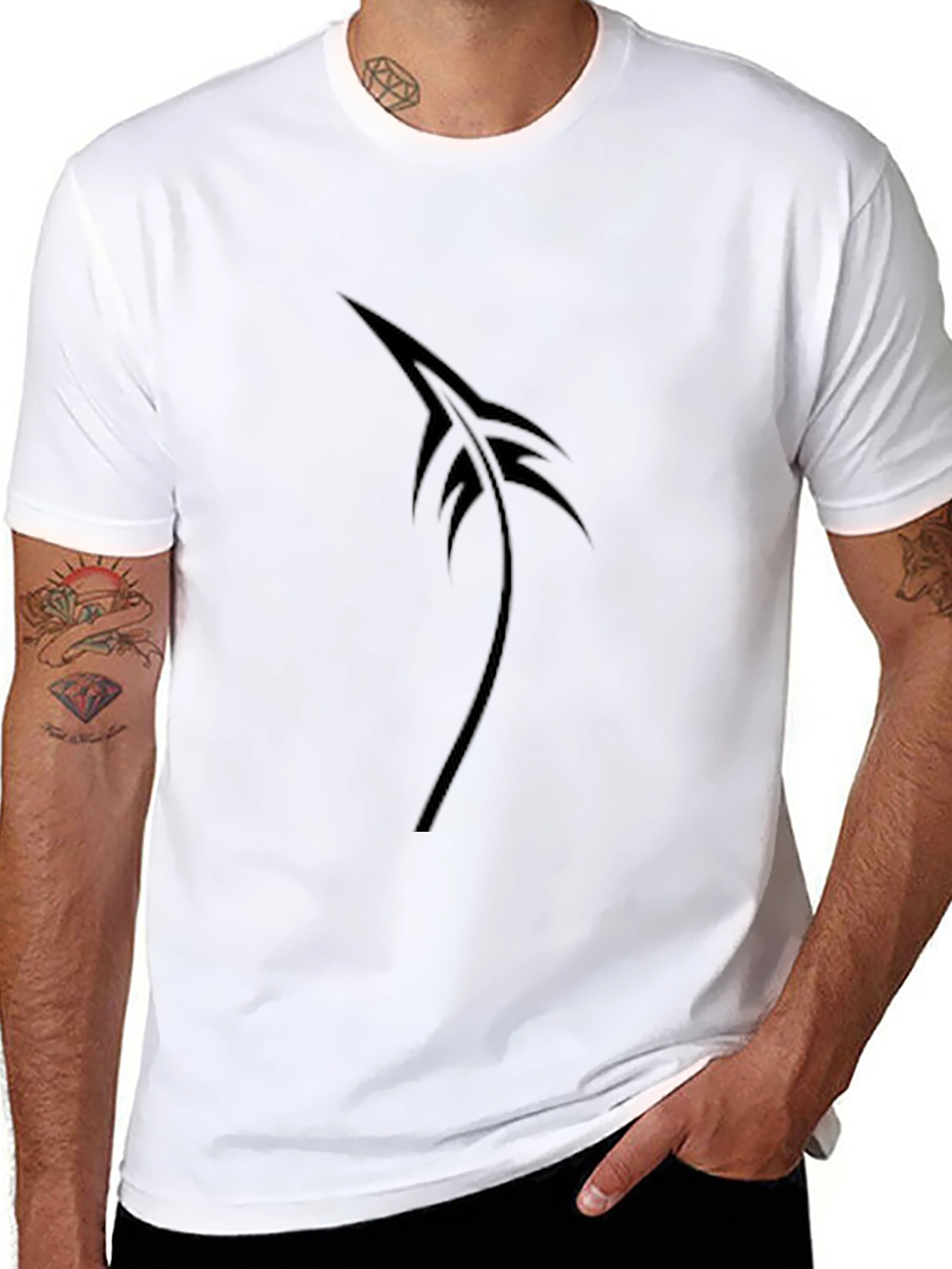 Mens Black Feather Graphic Tee - Soft Cotton Blend