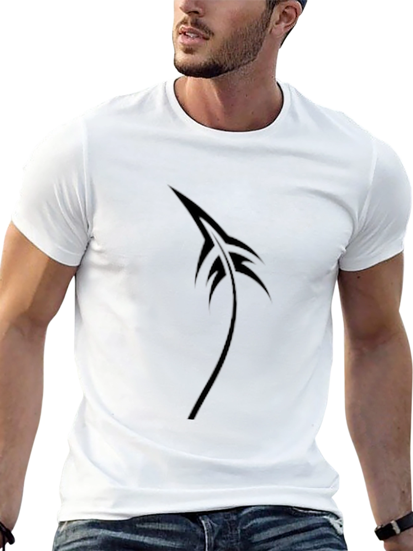 Mens Black Feather Graphic Tee - Soft Cotton Blend