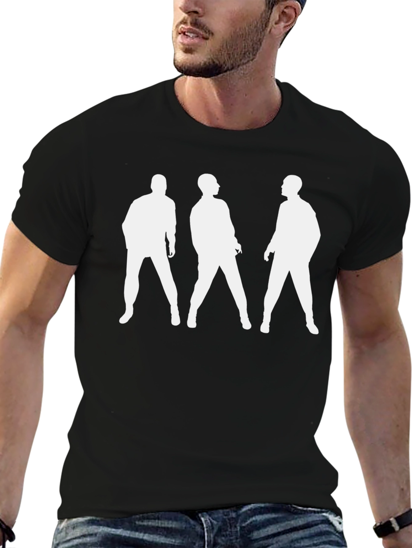 Mens Black T-Shirt with White Silhouettes