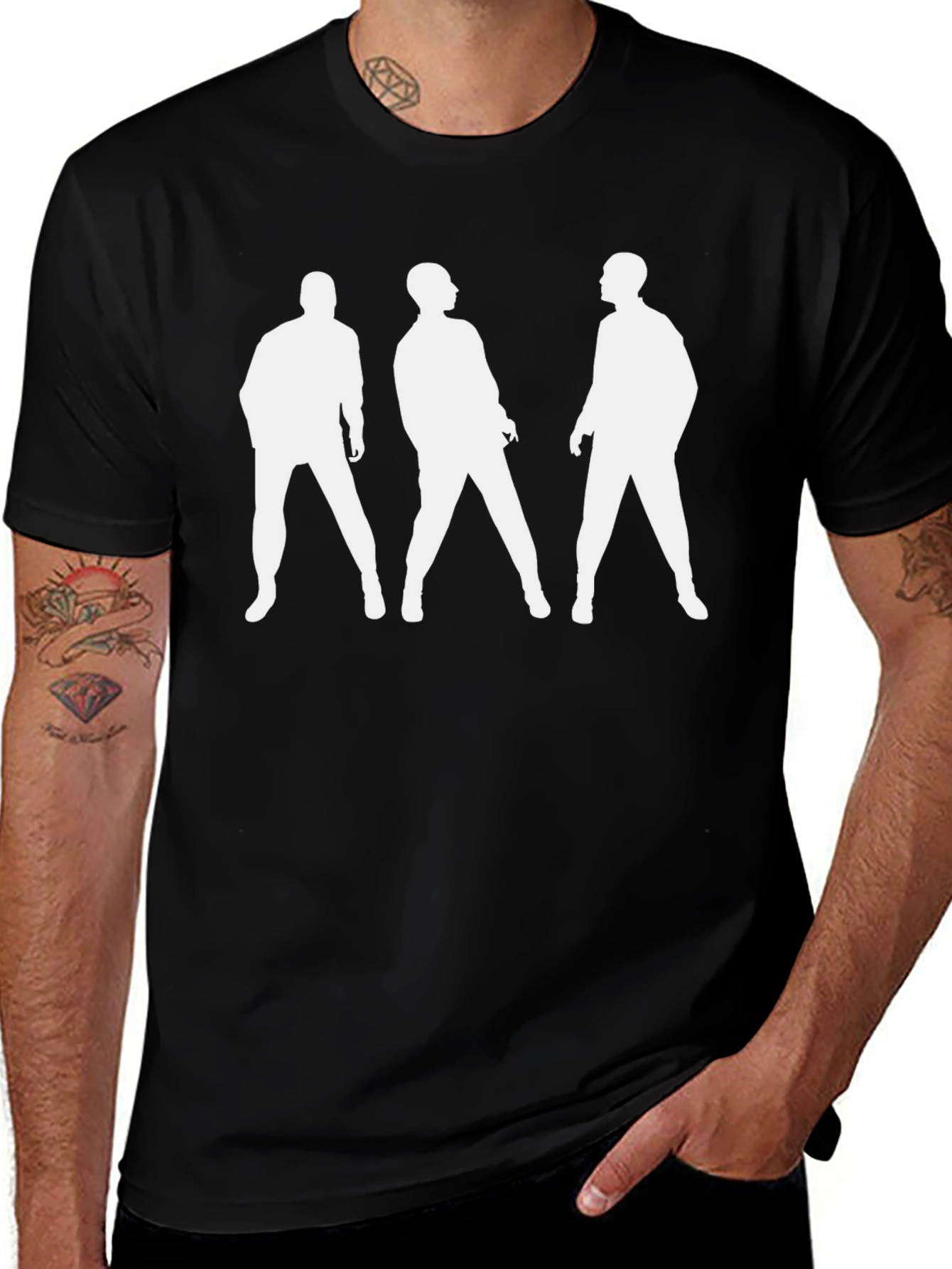 Mens Black T-Shirt with White Silhouettes
