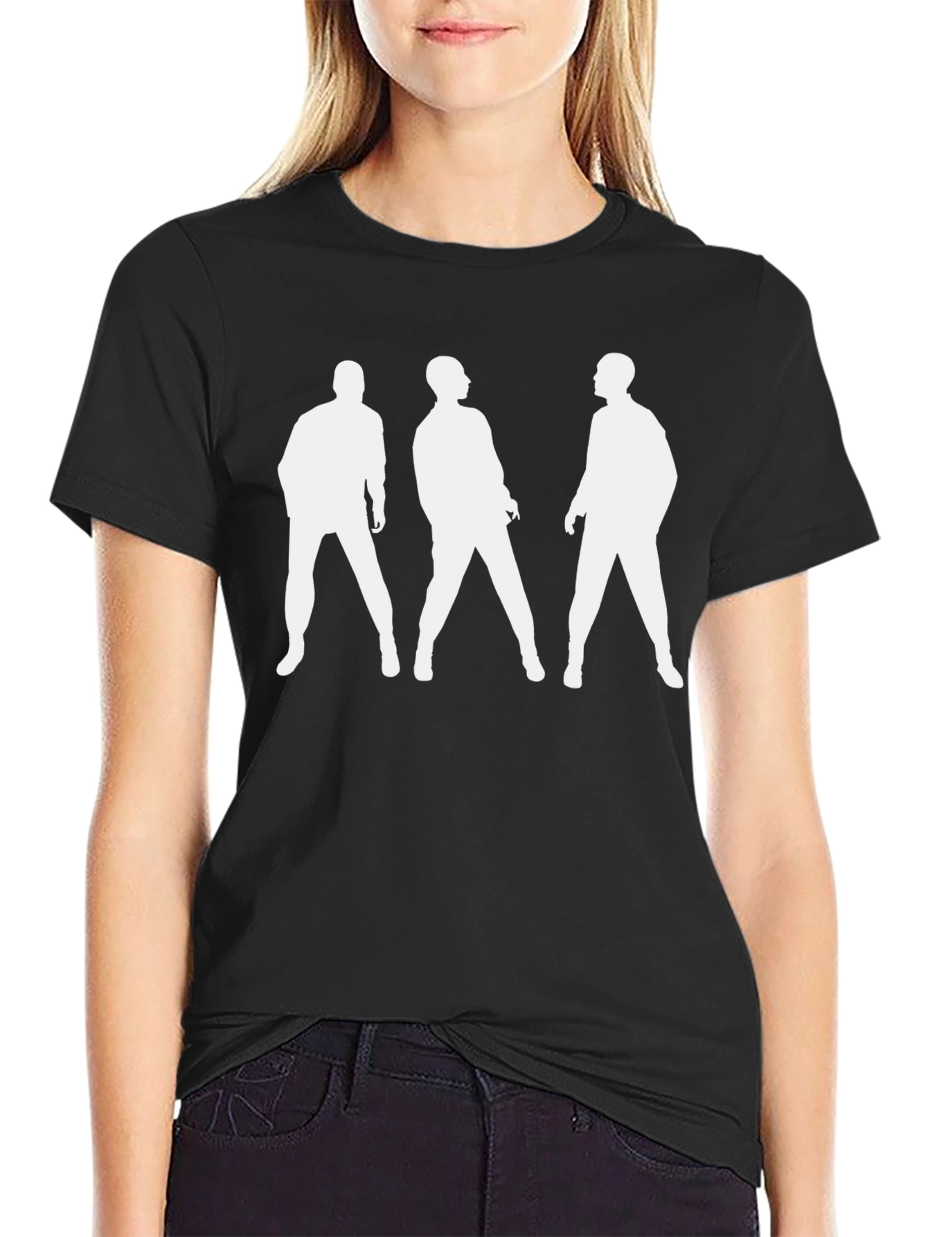 Mens Black T-Shirt with White Silhouettes