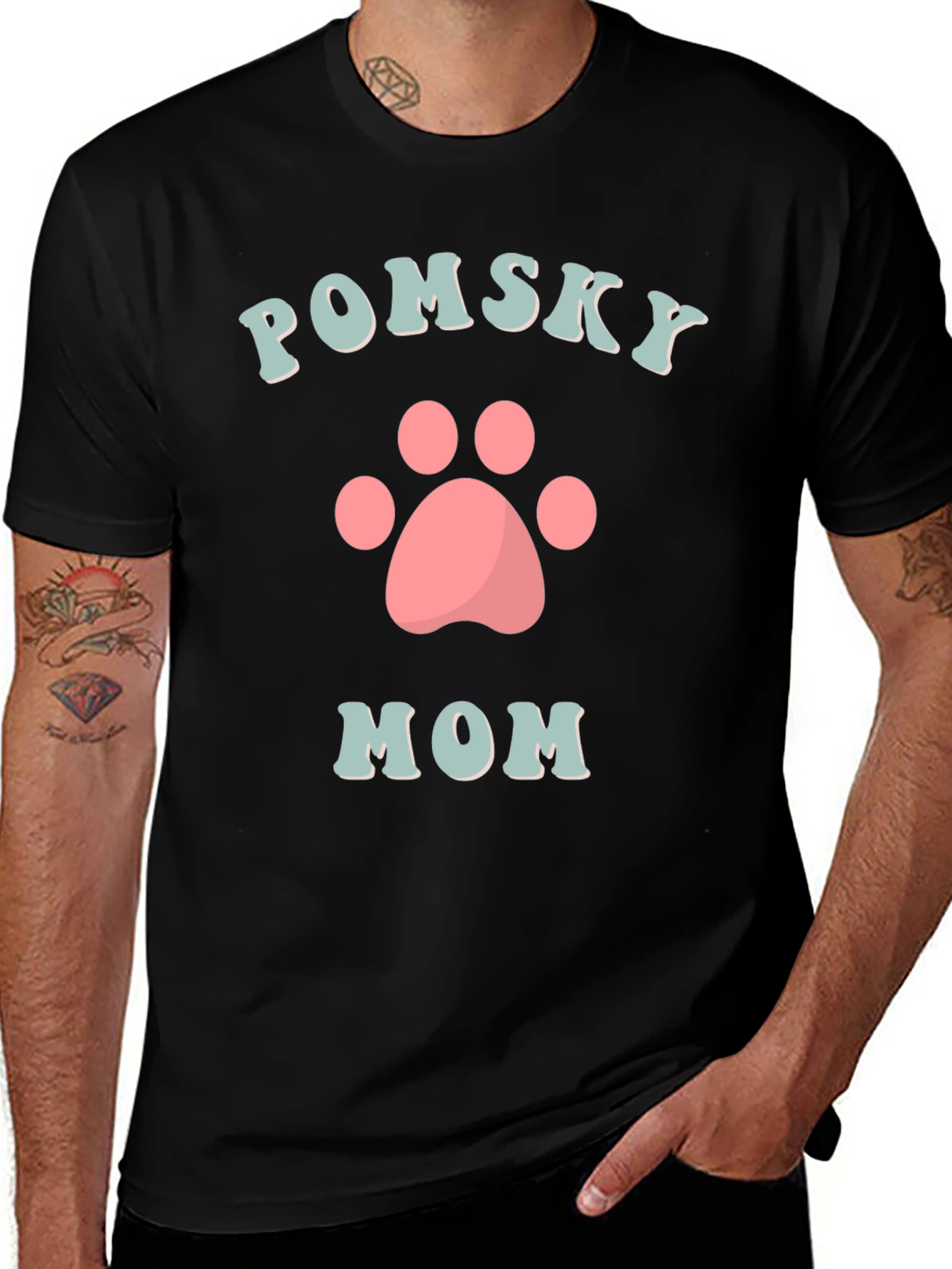 Pomsky Mom T-Shirt Cute Dog Paw Graphic Tee