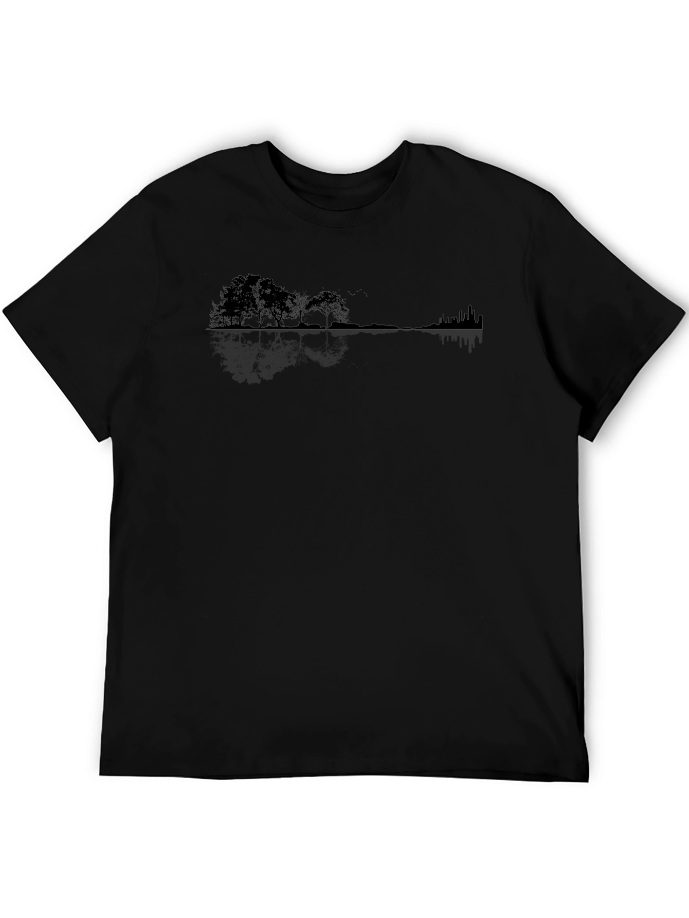Nature Meets City Tee - Black Silhouette Design