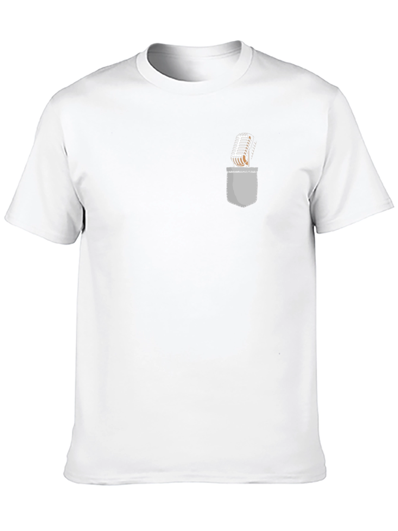 Retro Microphone Pocket Print Black T-Shirt