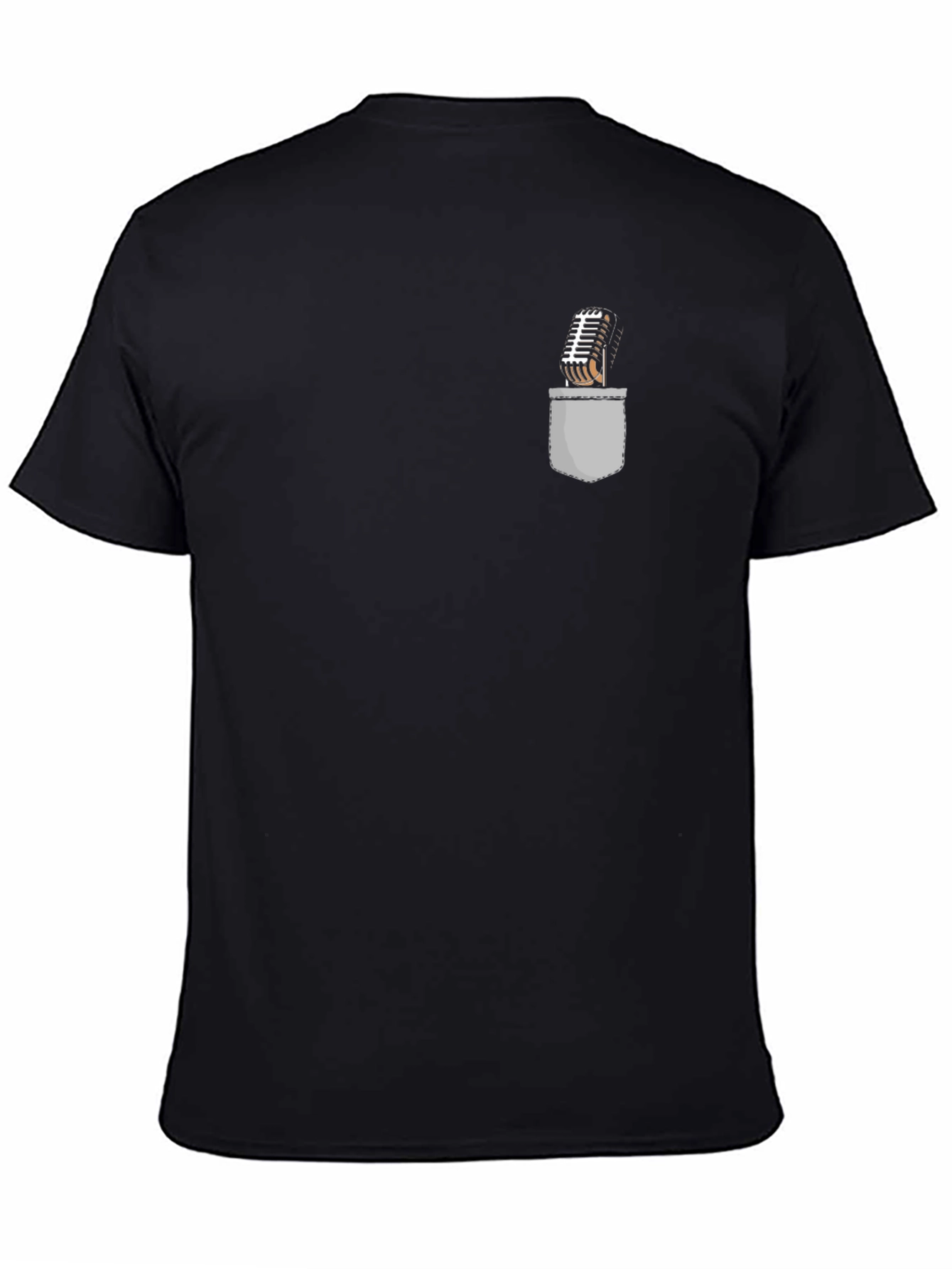 Retro Microphone Pocket Print Black T-Shirt