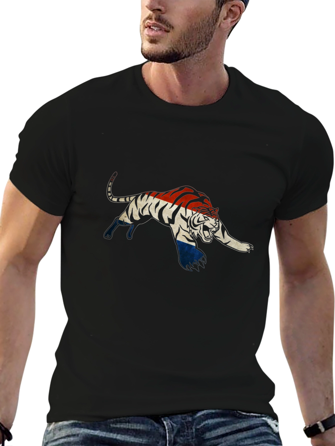 Striped Tiger Graphic Black T-Shirt