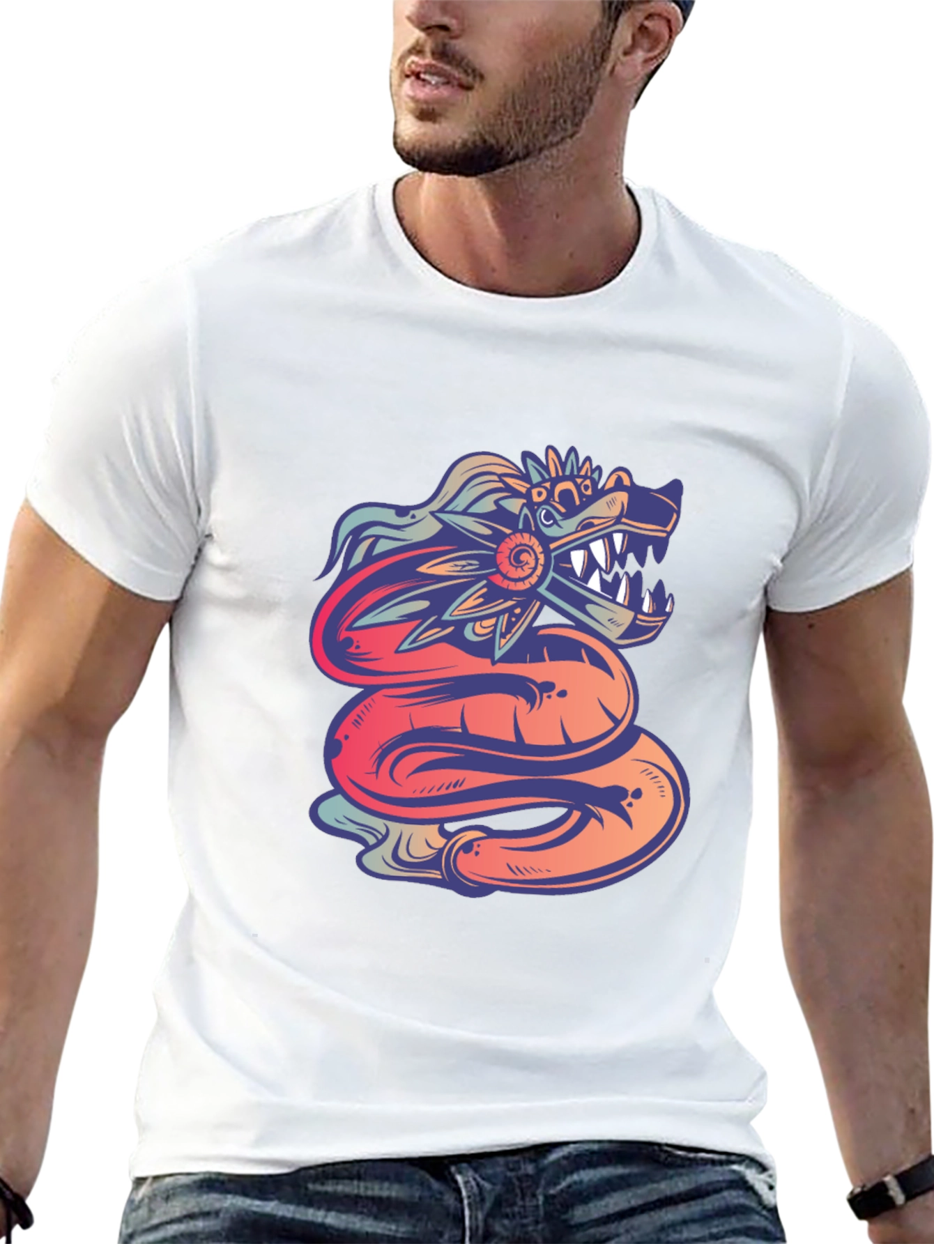 Quetzalcoatl Graphic Tee - Mythical Serpent Design