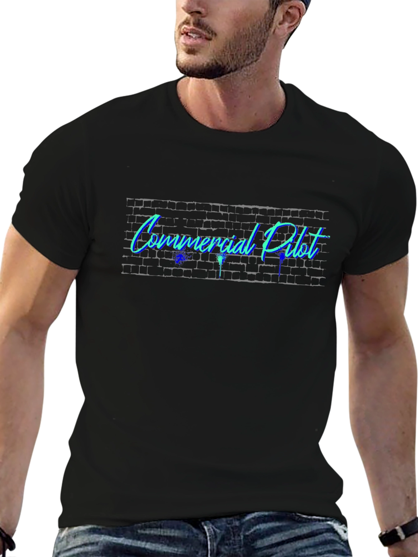 Commercial Pilot T-Shirt - Cool Brick Wall Design