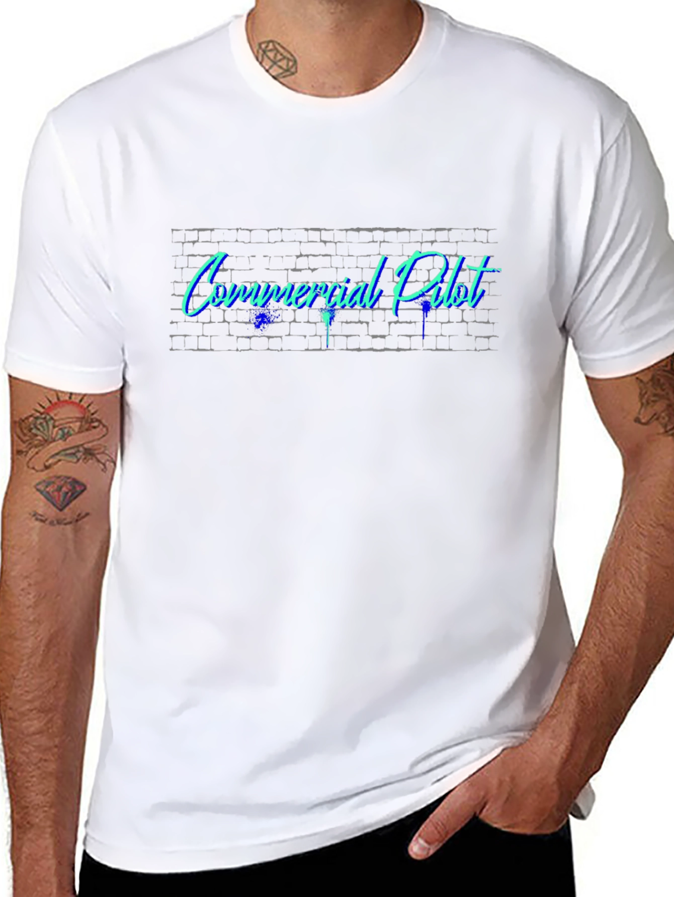Commercial Pilot T-Shirt - Cool Brick Wall Design