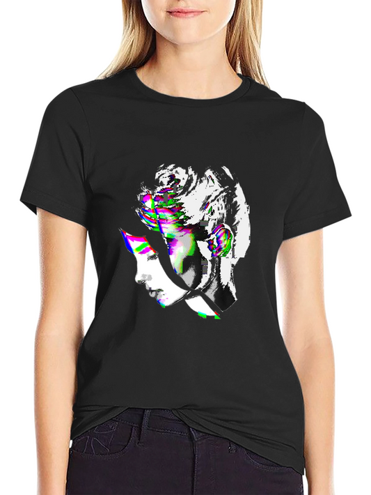 Glitch Art Portrait Black T-Shirt