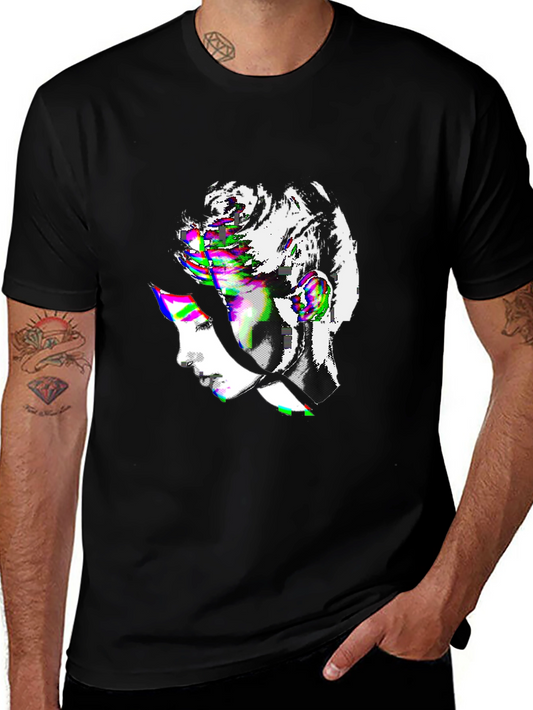 Glitch Art Portrait Black T-Shirt