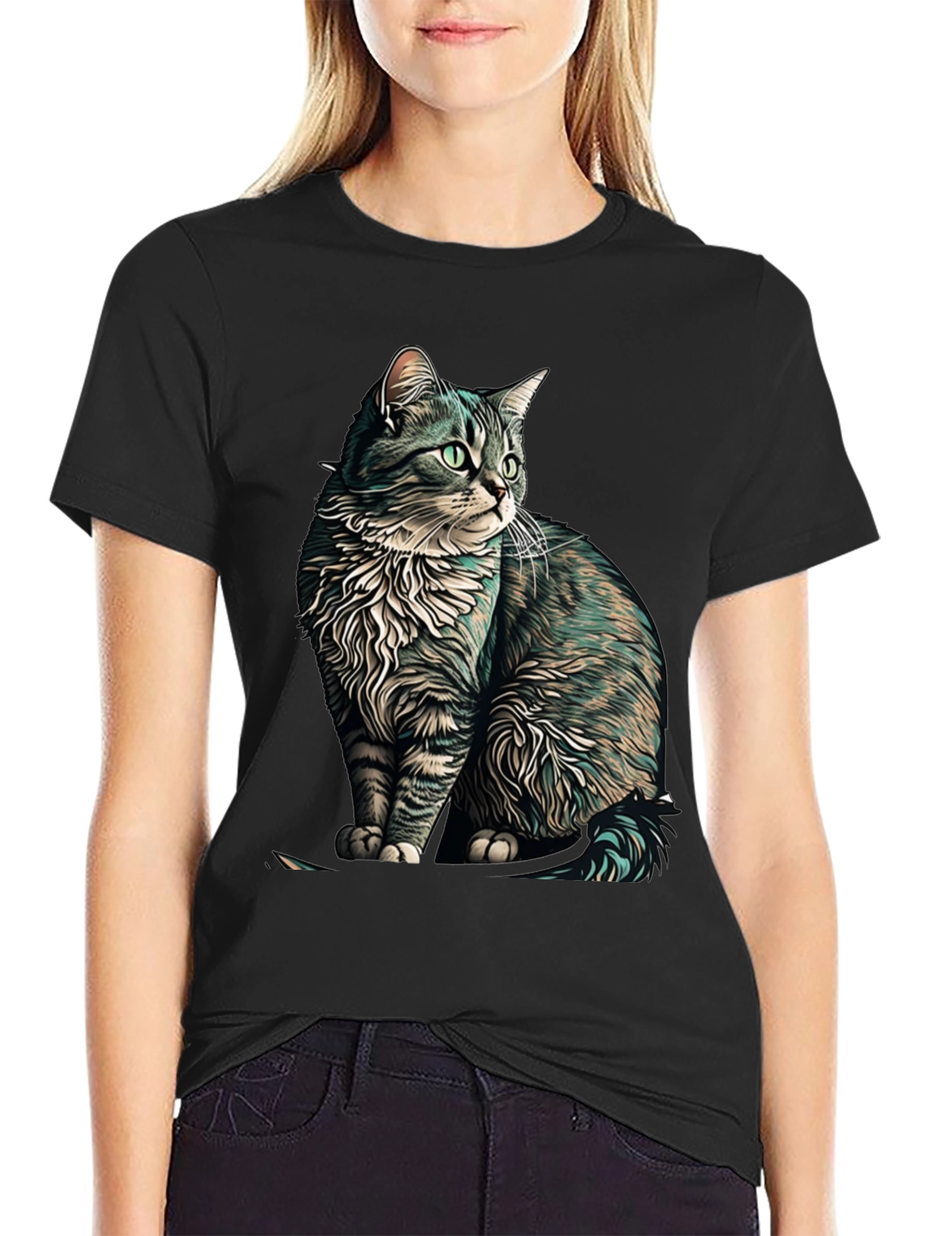 Cat Graphic Black T-Shirt