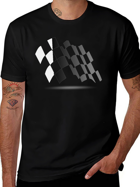 Checkered Flag Graphic Black T-Shirt Racing Fan Apparel