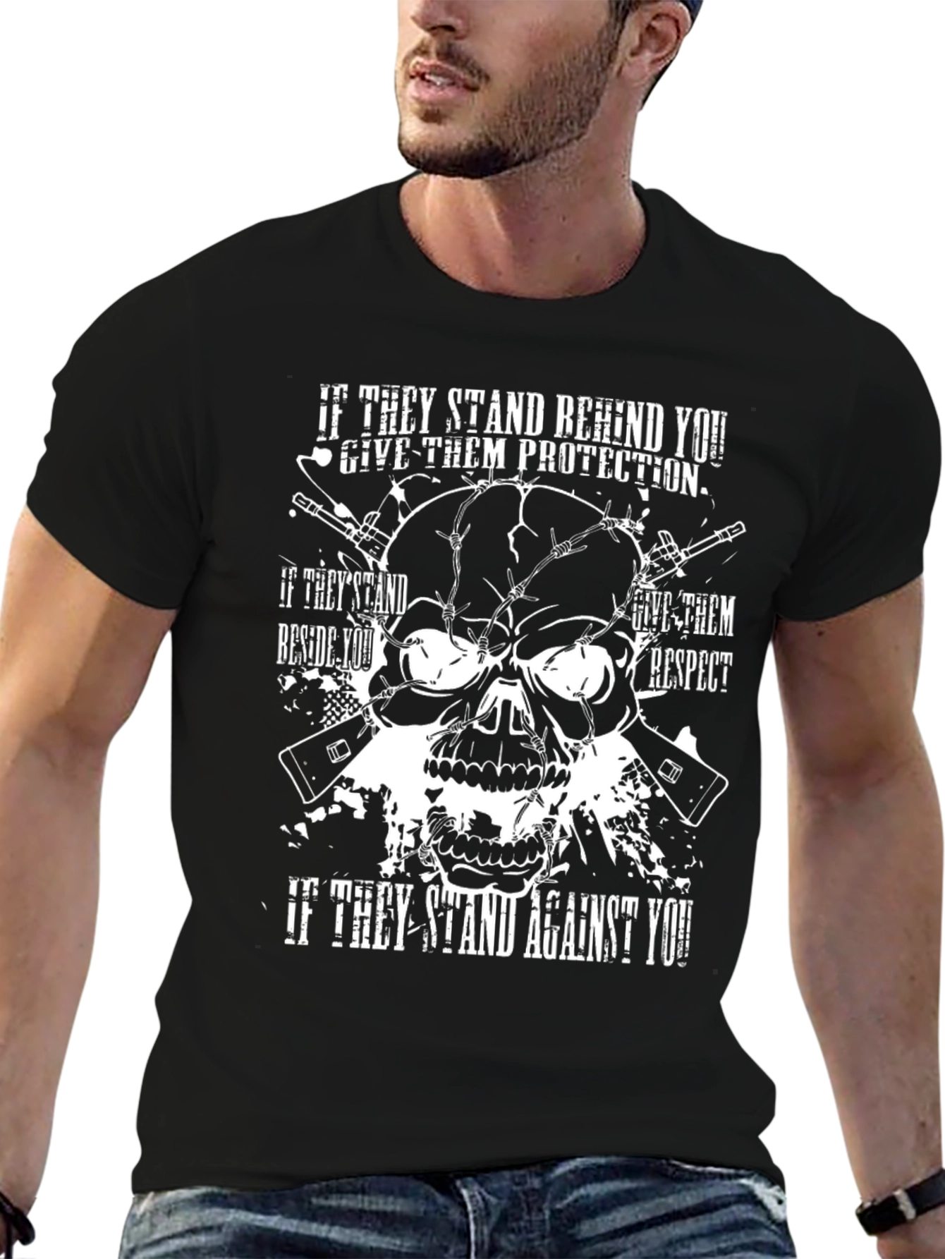 Skull & Guns Graphic Print T-Shirt