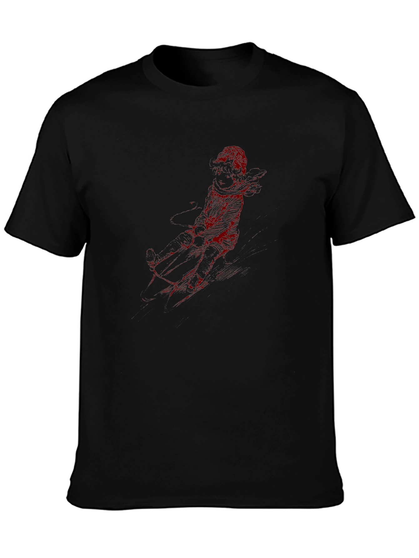 Red Graphic Print Black T-Shirt