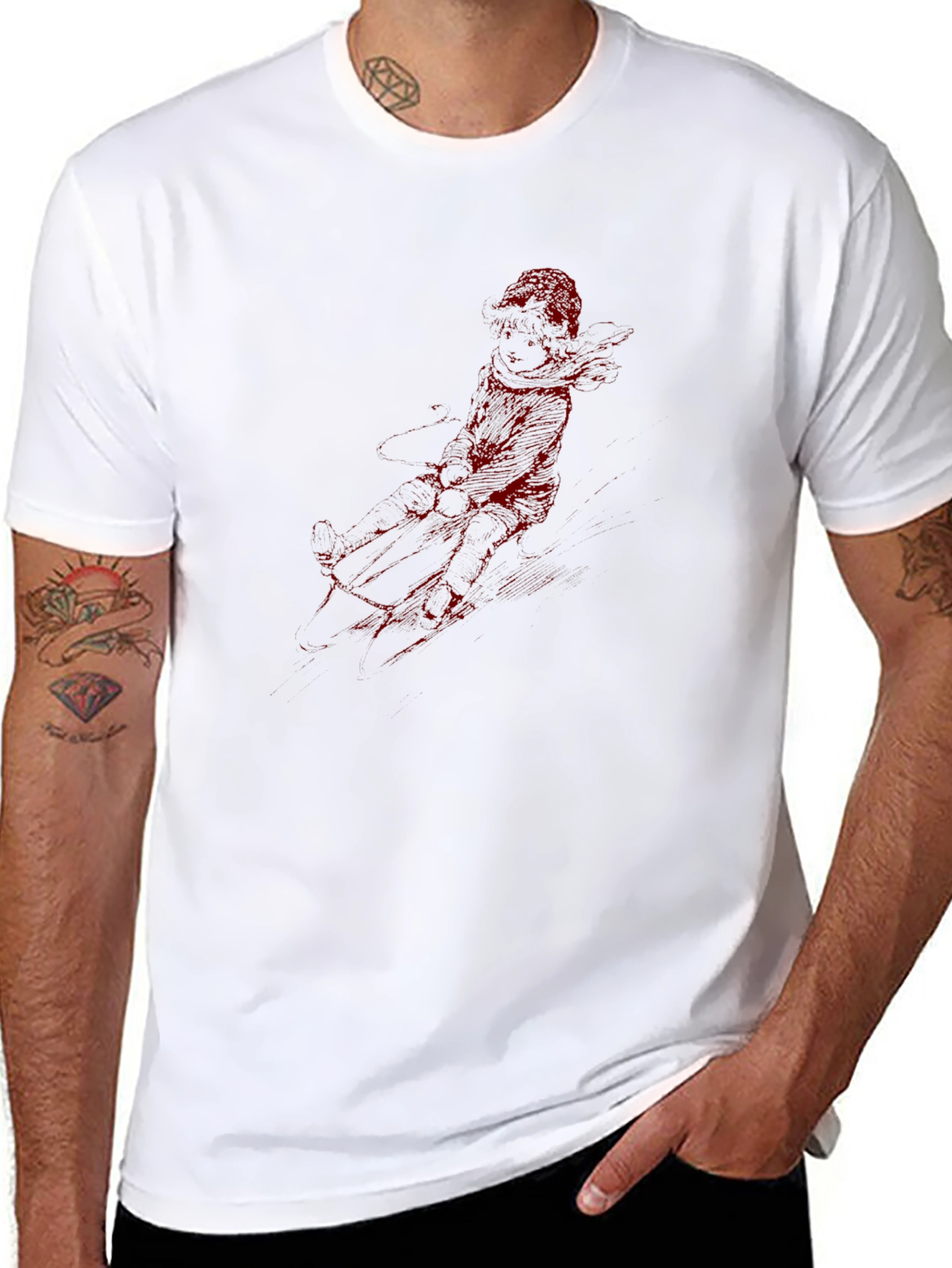 Red Graphic Print Black T-Shirt