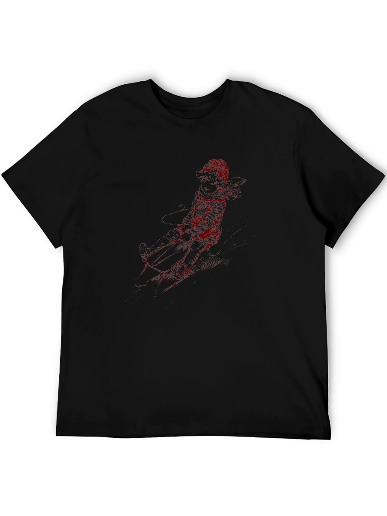 Red Graphic Print Black T-Shirt