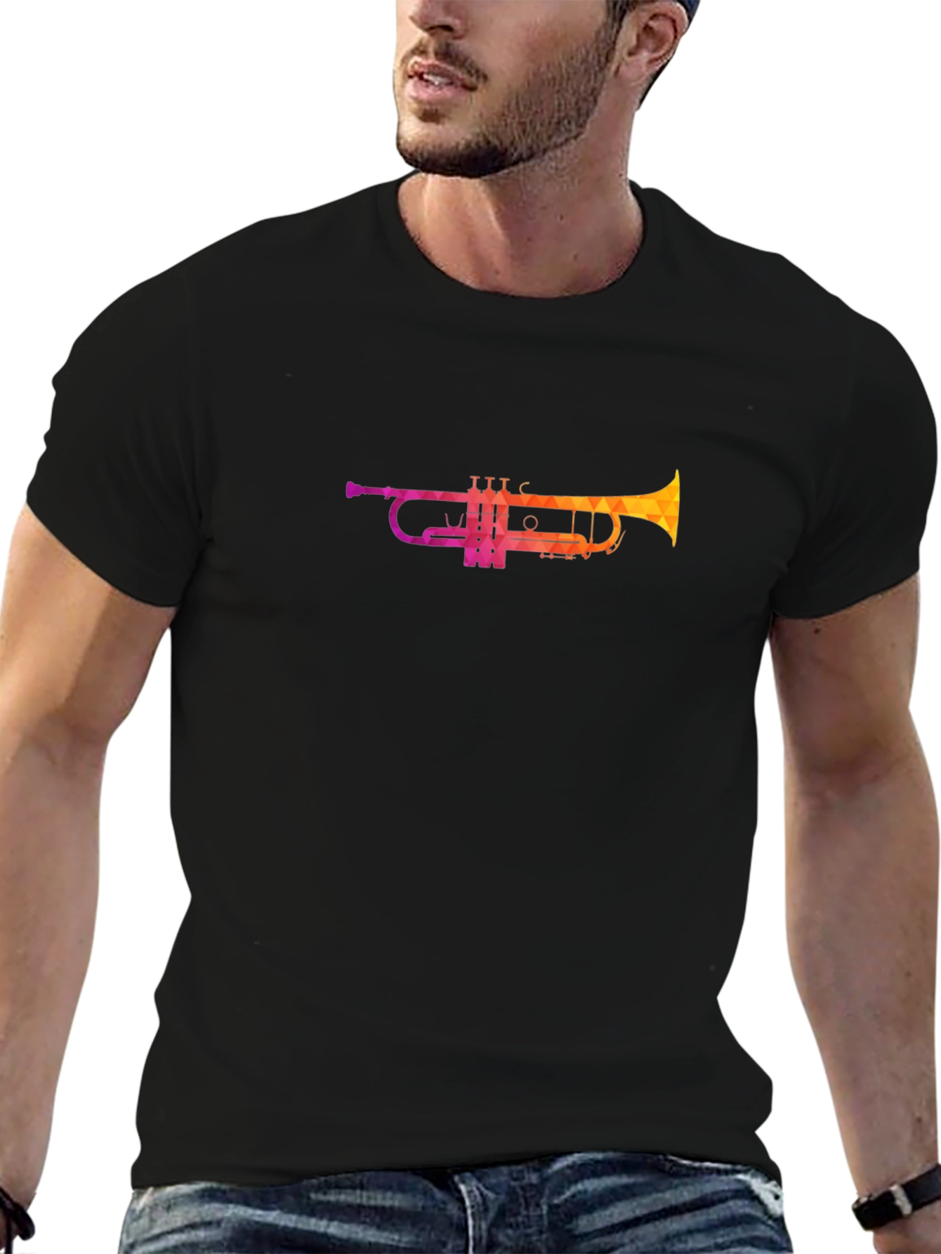 Geometric Trumpet Graphic Tee - Cool Music Shirt