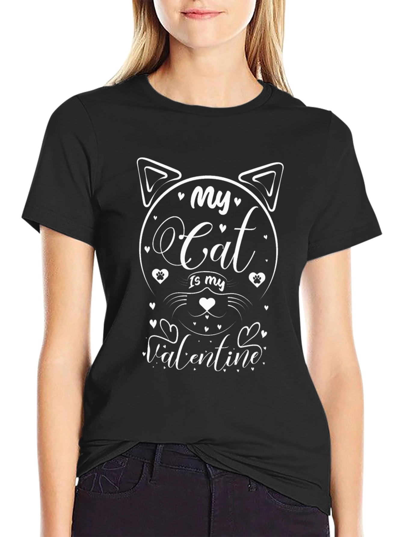 My Cat Is My Valentine Black T-Shirt
