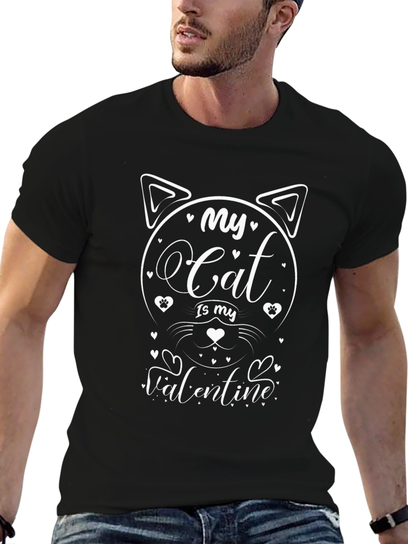 My Cat Is My Valentine Black T-Shirt