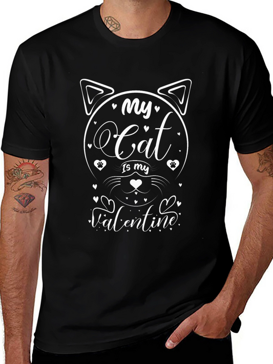 My Cat Is My Valentine Black T-Shirt