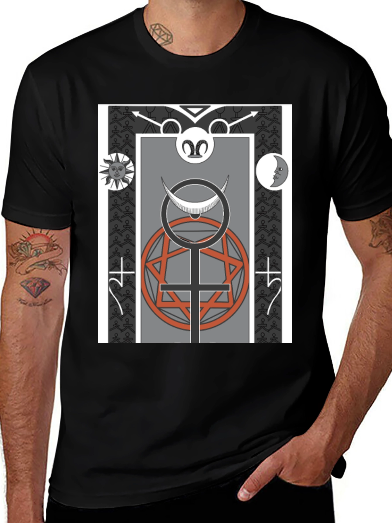 Occult Symbol Graphic Print Tee - Black