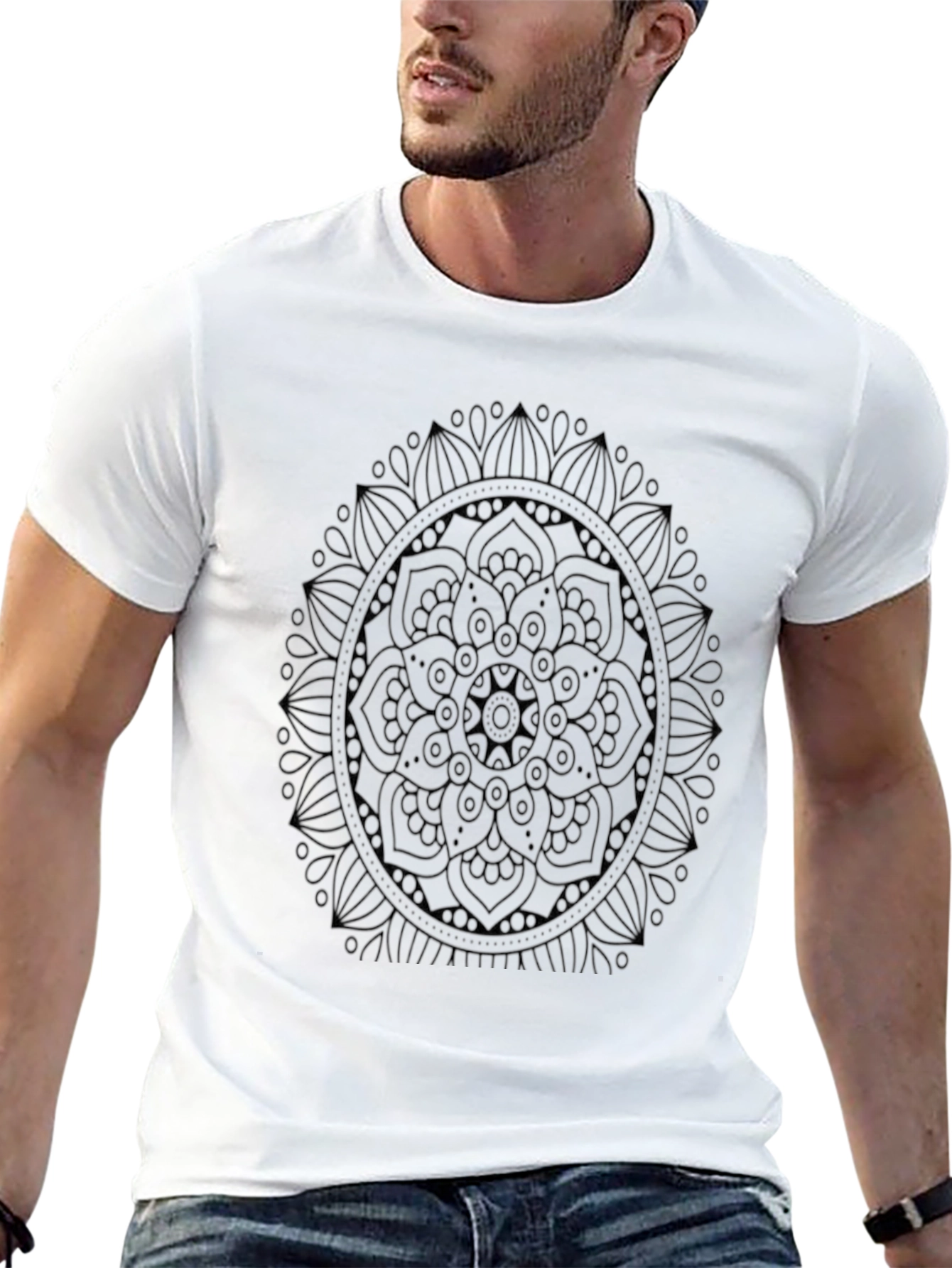 Black Mandala Design Mens T-Shirt