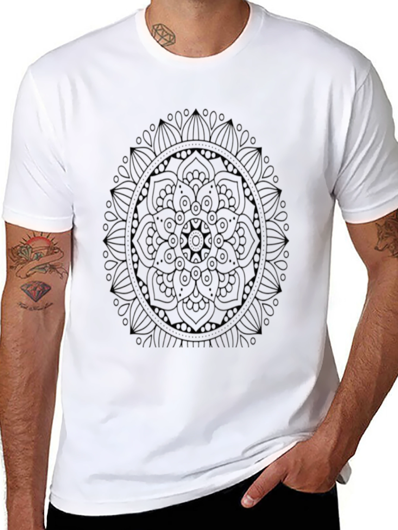 Black Mandala Design Mens T-Shirt