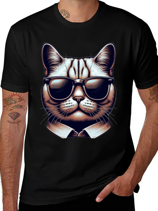 Cool Cat in Shades Graphic Tee - Black Cotton T-Shirt