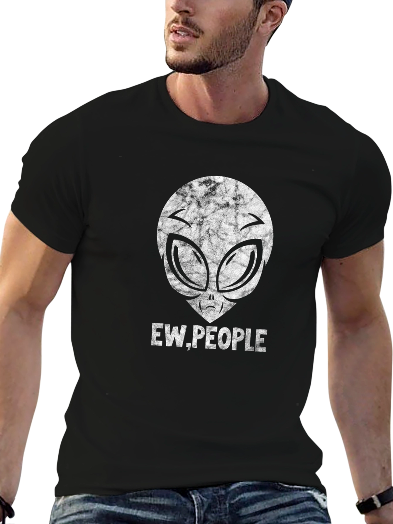 Ew People Alien Graphic Tee - Black Cotton Blend