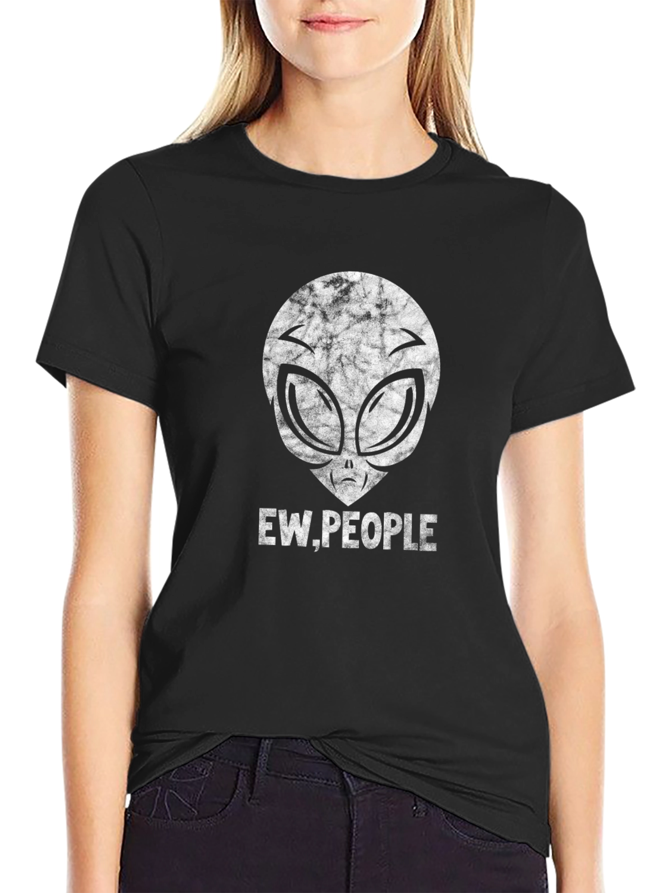 Ew People Alien Graphic Tee - Black Cotton Blend