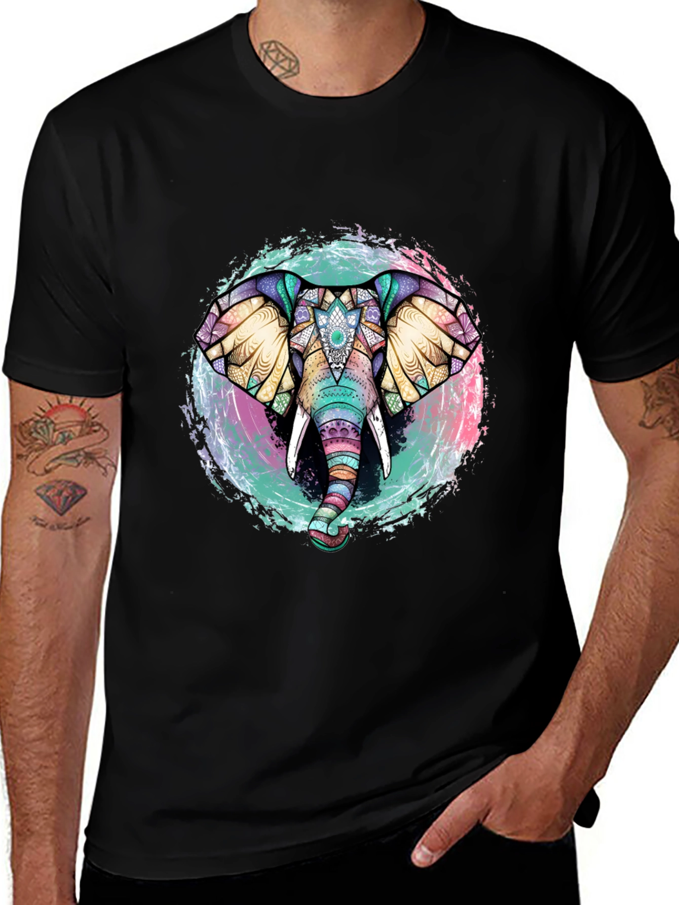Elephant Mandala Graphic Tee - Unique Design