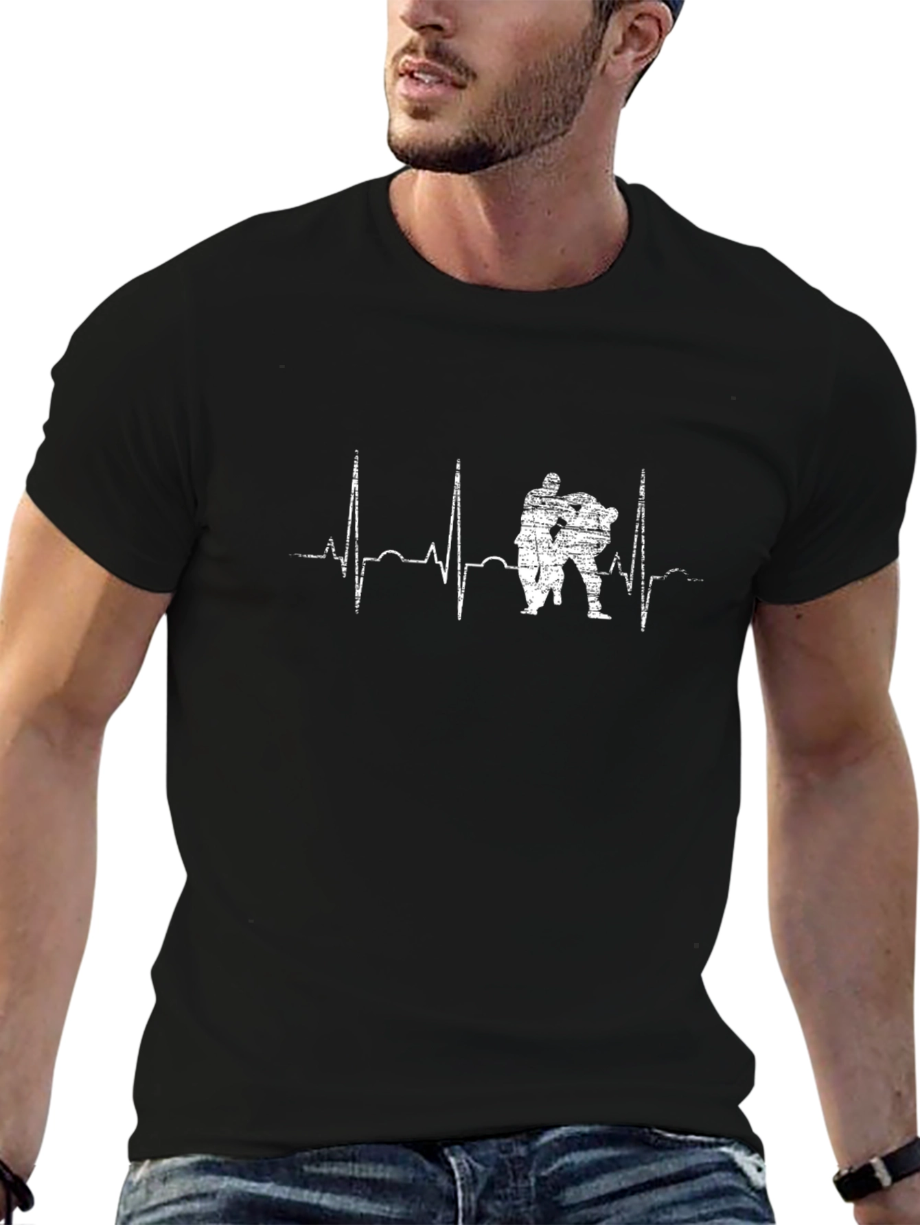 Wrestling Heartbeat Graphic T-Shirt - Black
