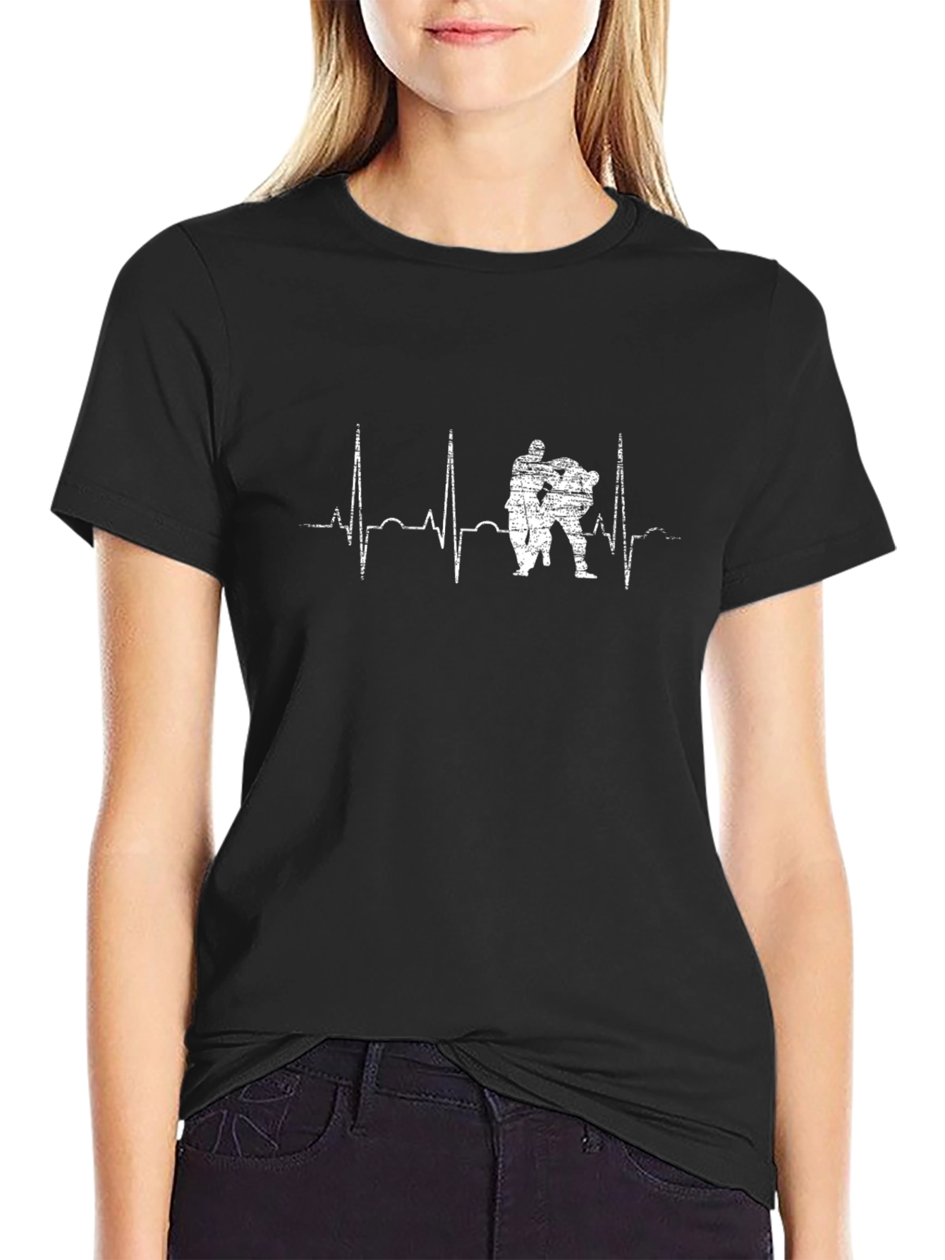Wrestling Heartbeat Graphic T-Shirt - Black