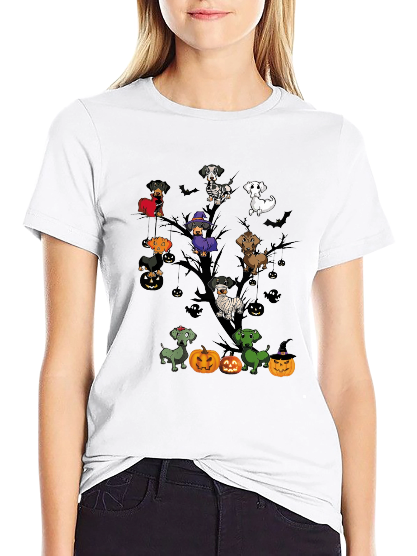 Halloween Dachshunds Tree T-Shirt