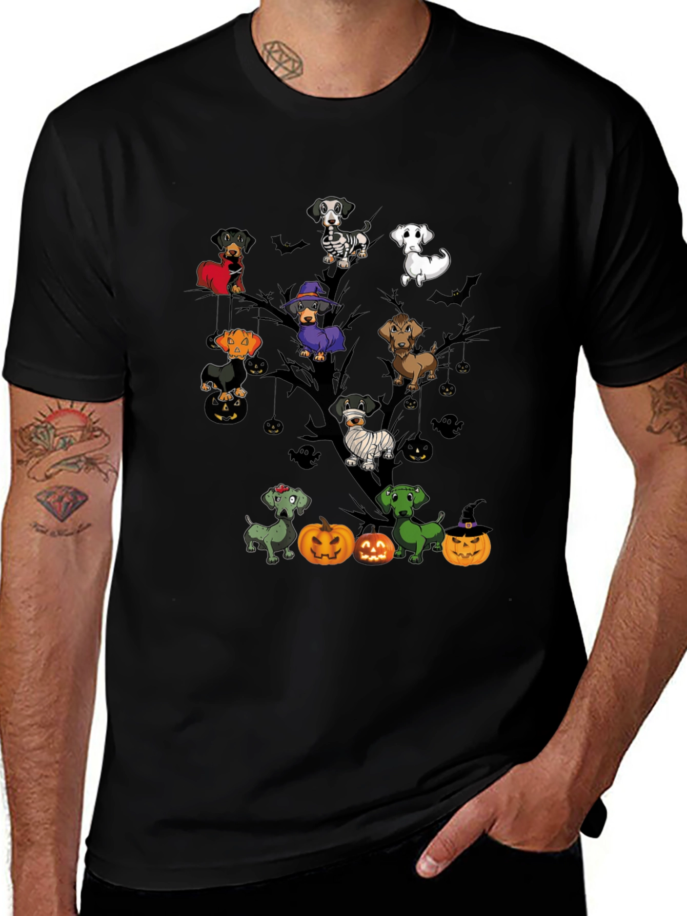 Halloween Dachshunds Tree T-Shirt