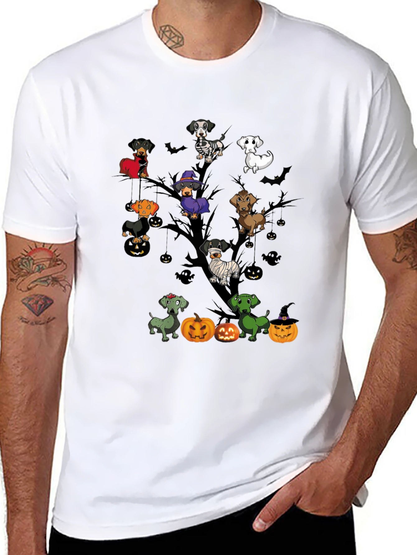 Halloween Dachshunds Tree T-Shirt