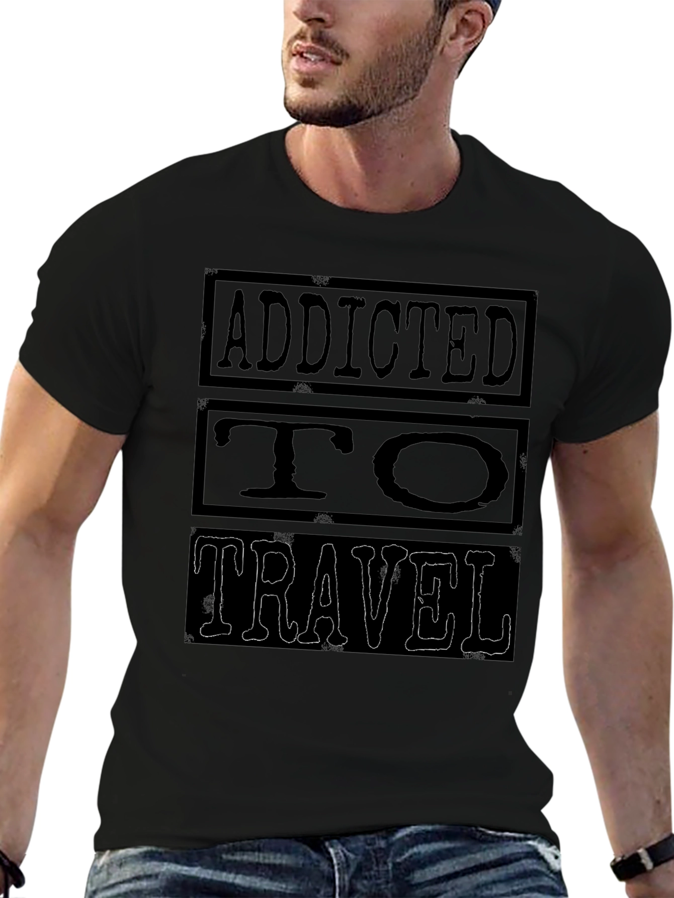 Addicted to Travel Graphic Black T-Shirt