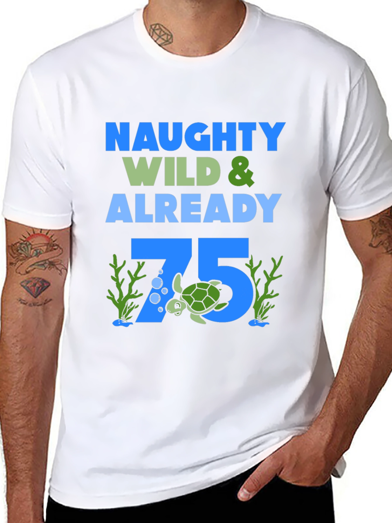 Naughty Wild & Already 75 Turtle Birthday Tee