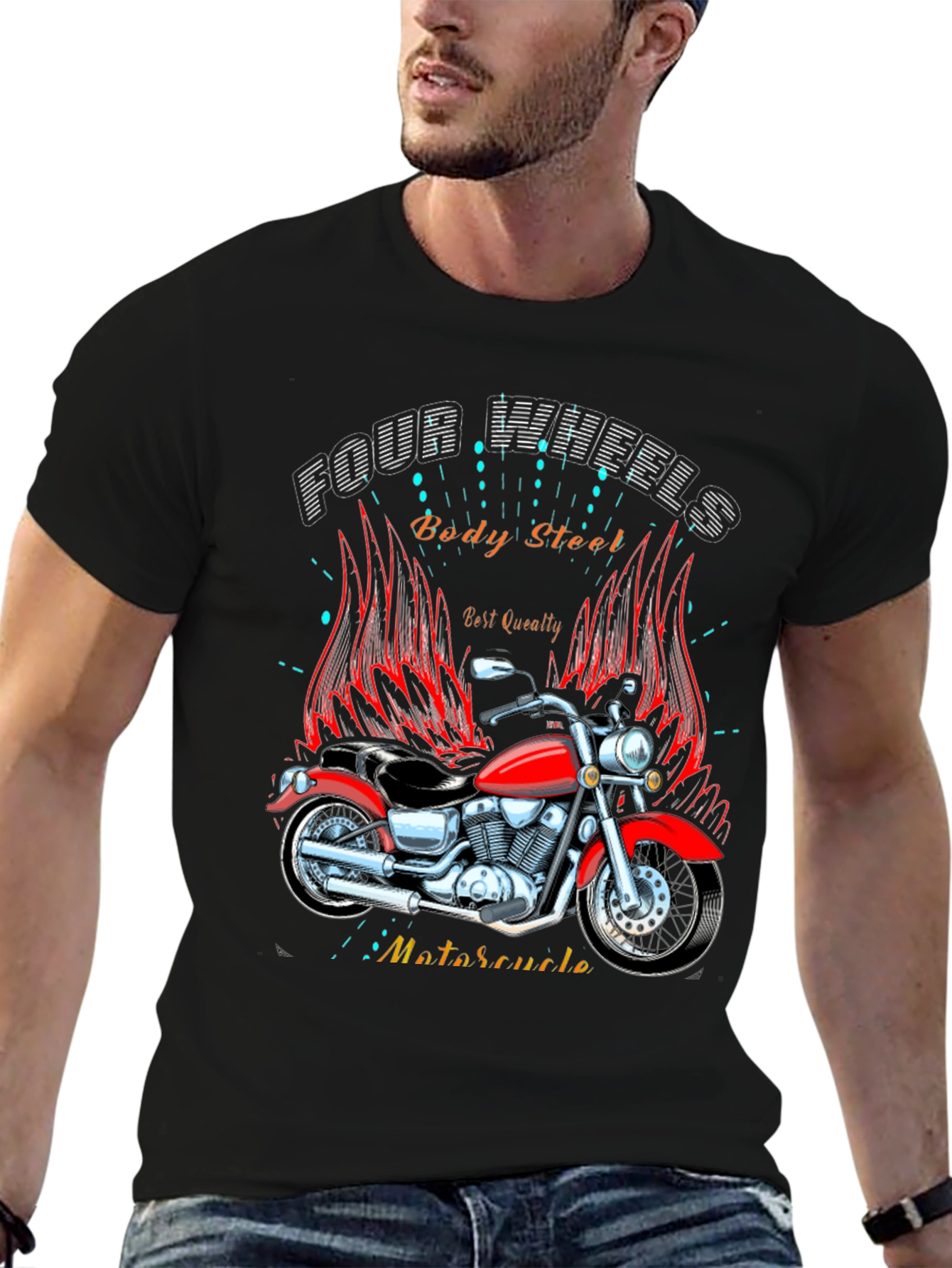 Four Wheels Body Steel Motorcycle T-Shirt