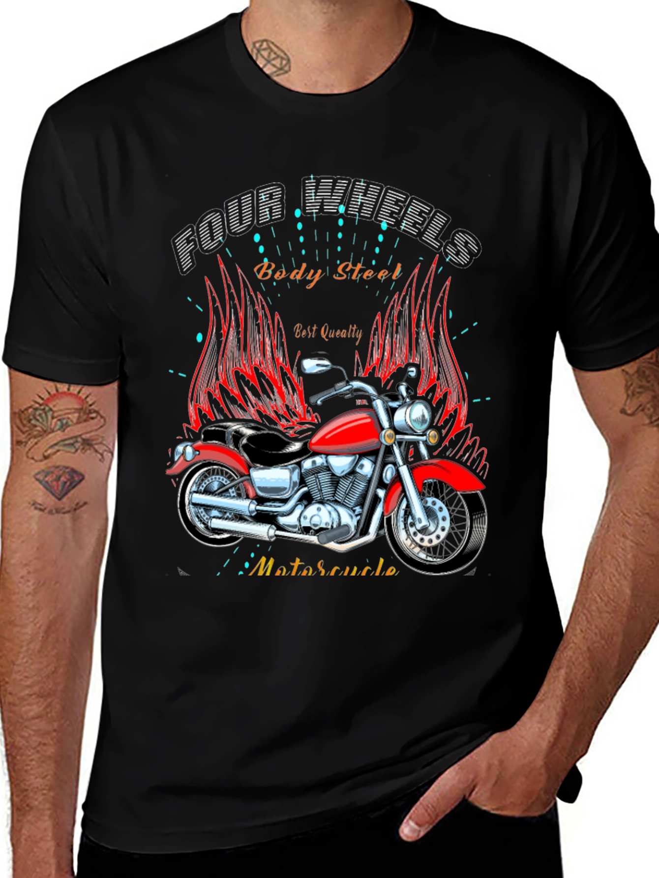 Four Wheels Body Steel Motorcycle T-Shirt