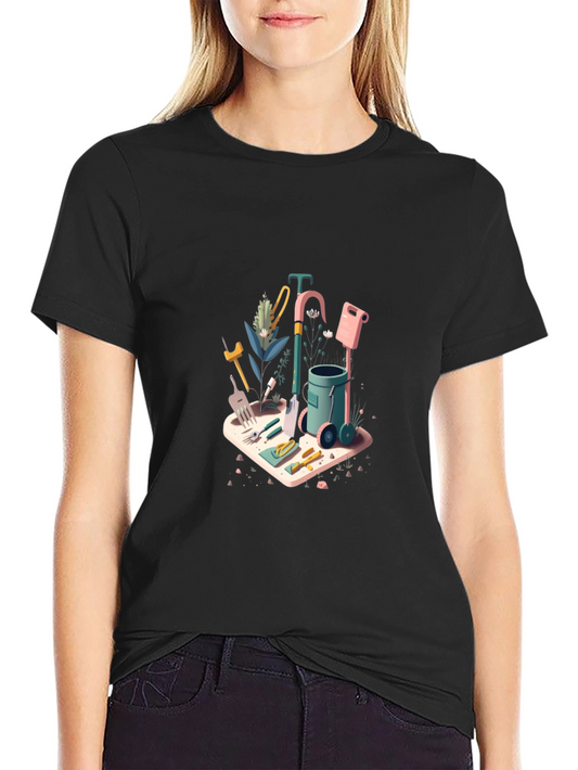 Gardening Tools Graphic Tee - Black Cotton Blend