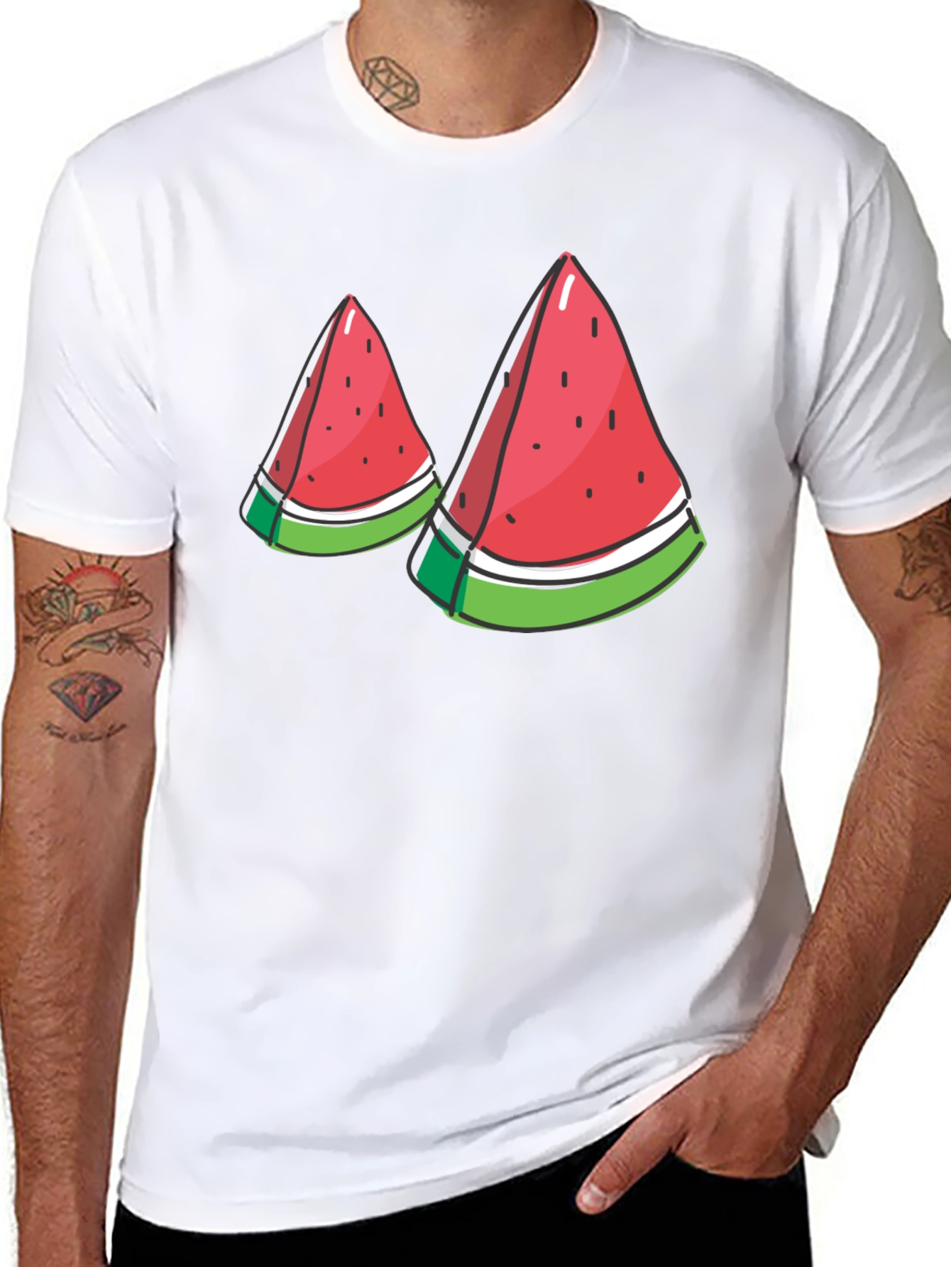 Watermelon Slice Graphic Tee - Black Cotton T-Shirt