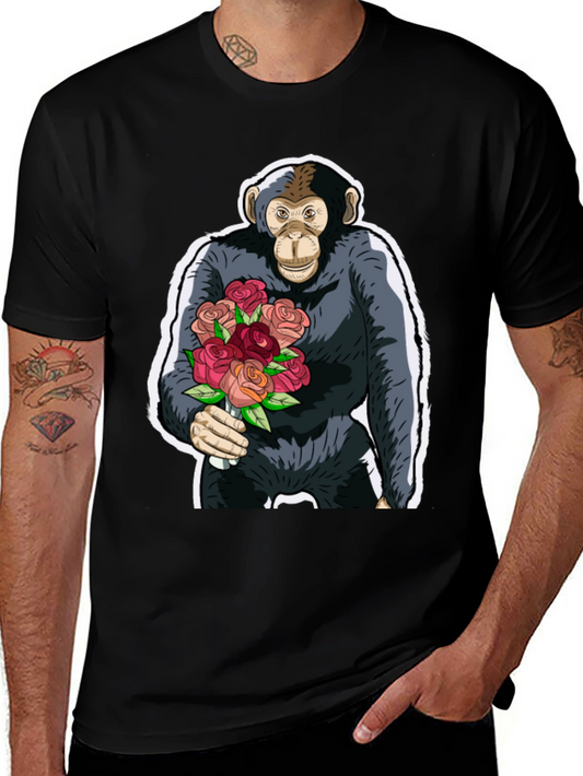 Chimpanzee with Roses Graphic Tee - Unique Design