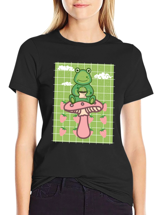 Frog on Mushroom T-Shirt - Kawaii Aesthetic