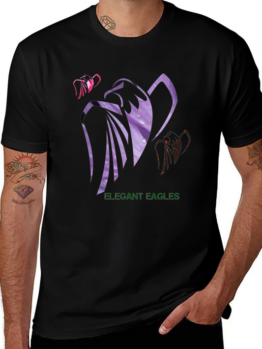 Elegant Eagles Graphic Tee - Black Cotton Blend Shirt