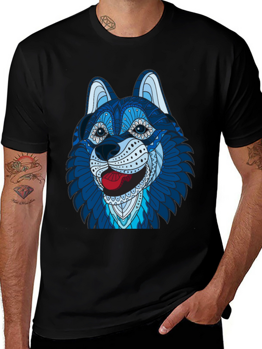 Husky Dog Graphic Tee - Mens Black T-Shirt